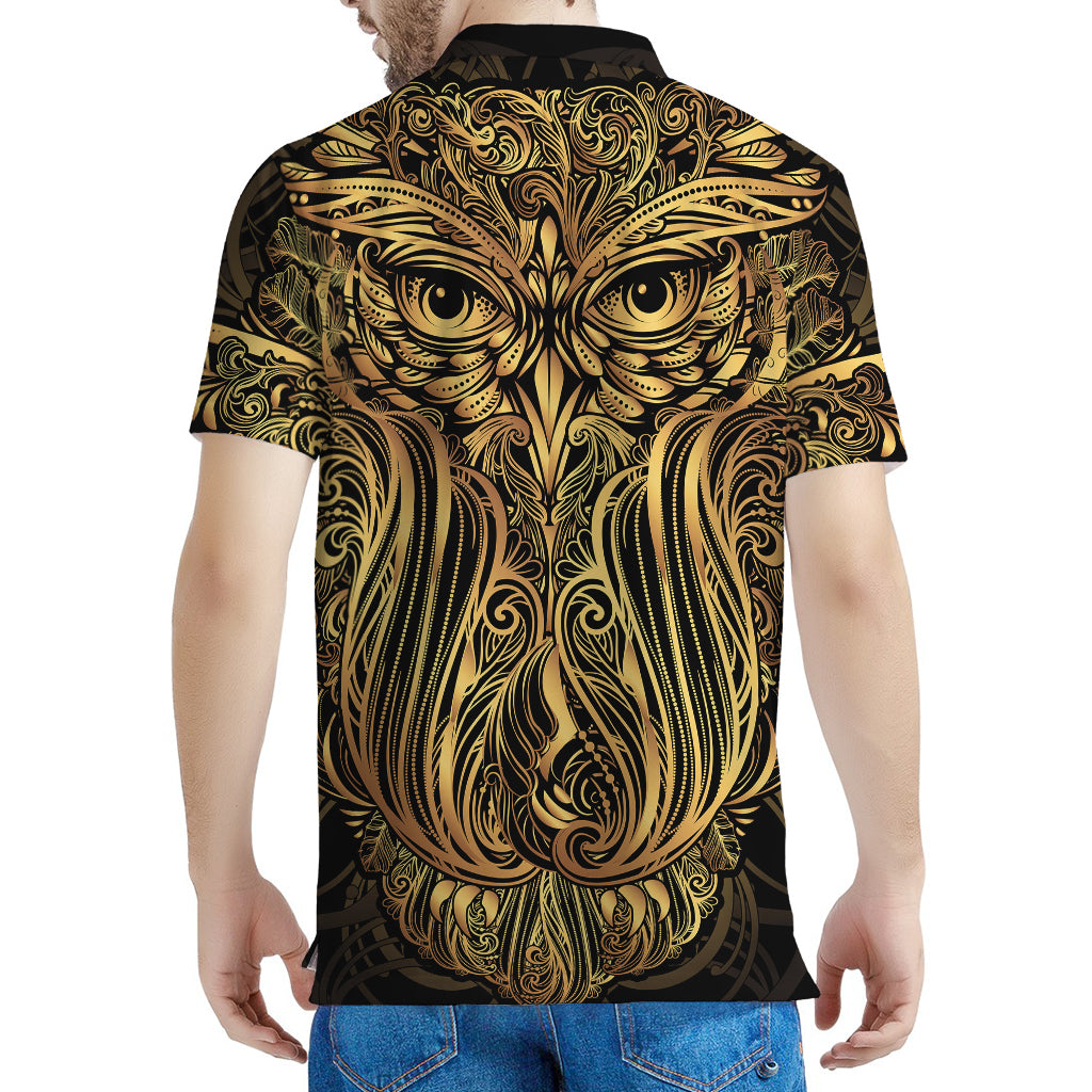 Gold Owl Spirit Print Men's Polo Shirt