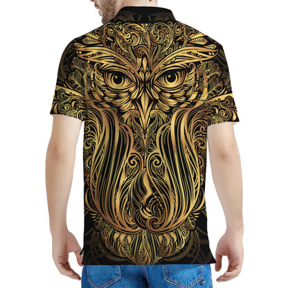Gold Owl Spirit Print Men's Polo Shirt