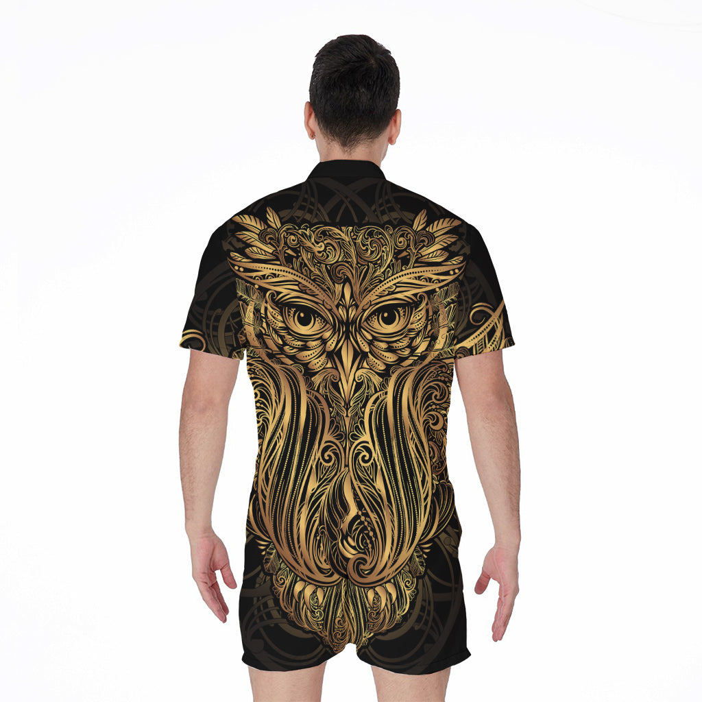 Gold Owl Spirit Print Men's Rompers