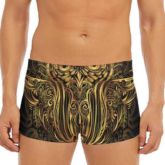 Gold Owl Spirit Print Men's Short Boxer Briefs