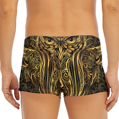 Gold Owl Spirit Print Men's Short Boxer Briefs
