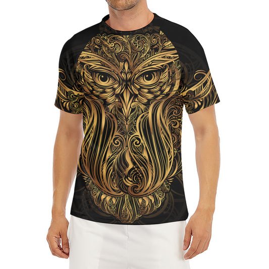 Gold Owl Spirit Print Men's Short Sleeve Rash Guard