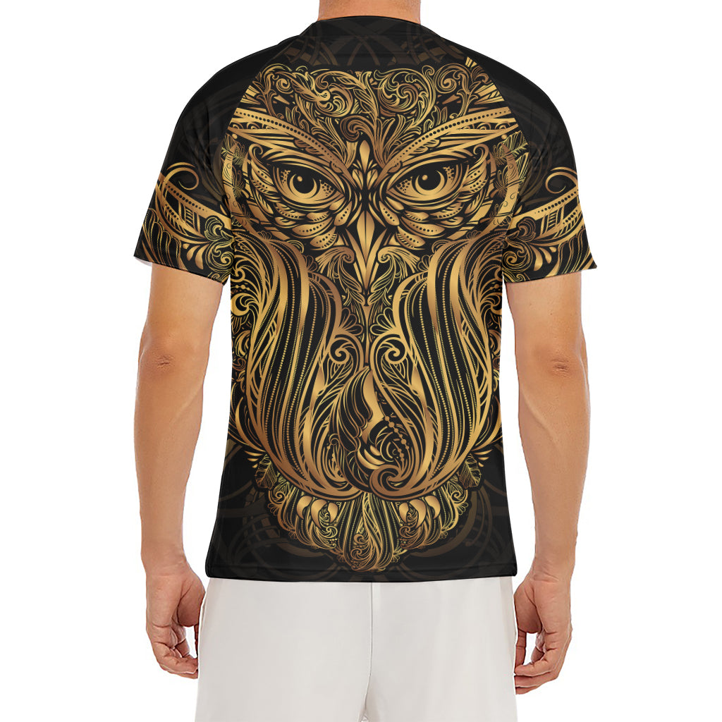 Gold Owl Spirit Print Men's Short Sleeve Rash Guard