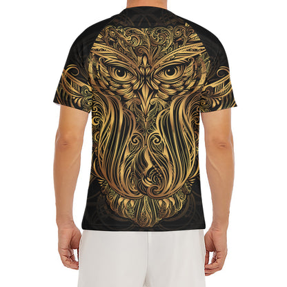 Gold Owl Spirit Print Men's Short Sleeve Rash Guard