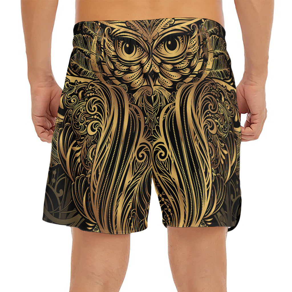 Gold Owl Spirit Print Men's Split Running Shorts