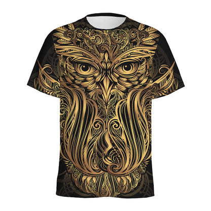 Gold Owl Spirit Print Men's Sports T-Shirt
