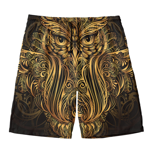 Gold Owl Spirit Print Men's Swim Trunks