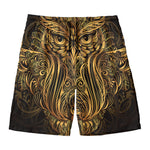 Gold Owl Spirit Print Men's Swim Trunks