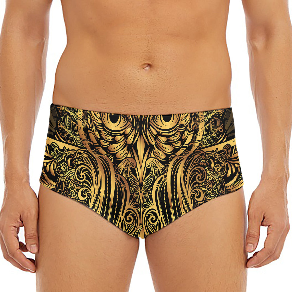 Gold Owl Spirit Print Men's Triangle Swim Briefs