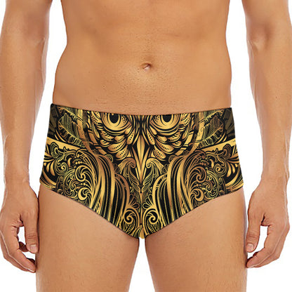 Gold Owl Spirit Print Men's Triangle Swim Briefs