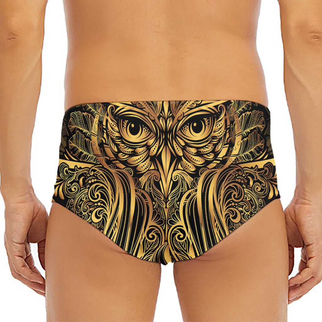 Gold Owl Spirit Print Men's Triangle Swim Briefs