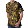 Gold Owl Spirit Print Men's Velvet T-Shirt