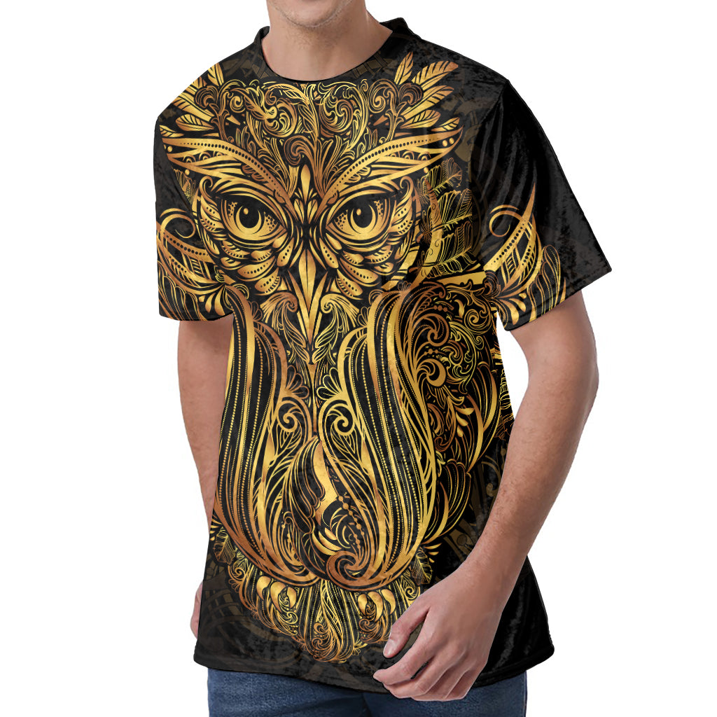 Gold Owl Spirit Print Men's Velvet T-Shirt