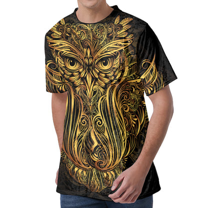 Gold Owl Spirit Print Men's Velvet T-Shirt