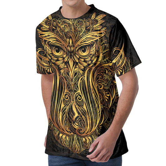 Gold Owl Spirit Print Men's Velvet T-Shirt