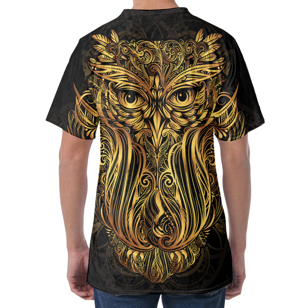 Gold Owl Spirit Print Men's Velvet T-Shirt