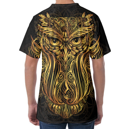 Gold Owl Spirit Print Men's Velvet T-Shirt