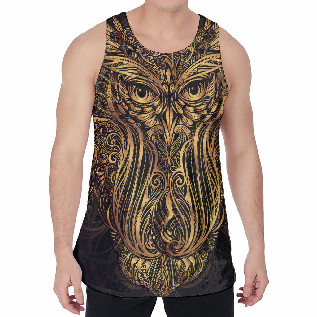 Gold Owl Spirit Print Men's Velvet Tank Top