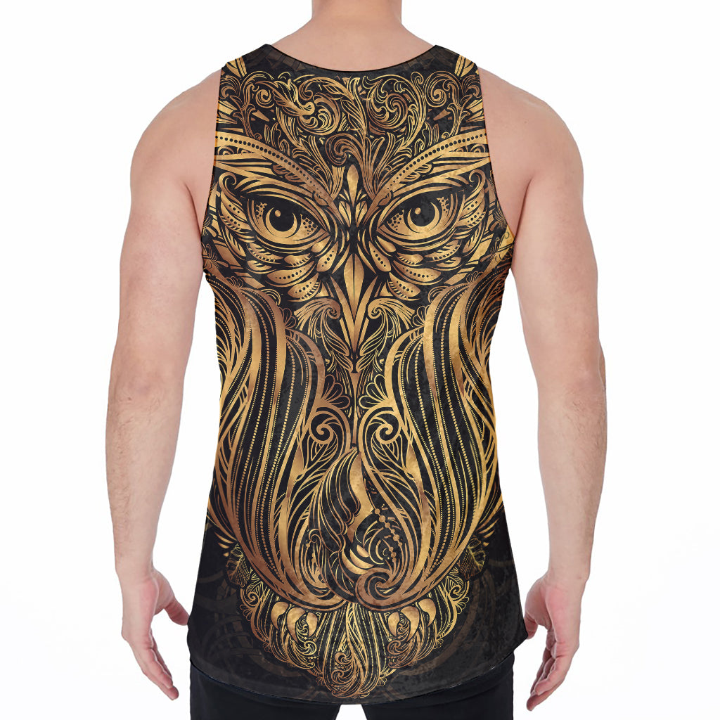 Gold Owl Spirit Print Men's Velvet Tank Top
