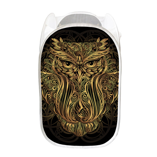 Gold Owl Spirit Print Mesh Laundry Hamper