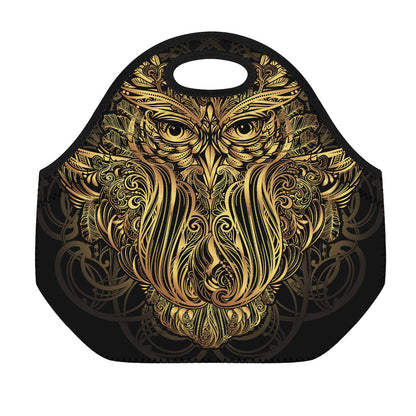 Gold Owl Spirit Print Neoprene Lunch Bag