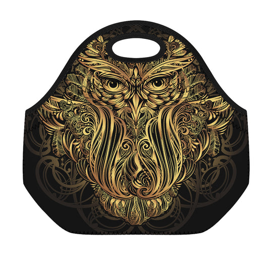 Gold Owl Spirit Print Neoprene Lunch Bag