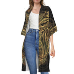 Gold Owl Spirit Print Open Front Beach Cover Up