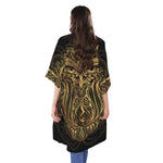 Gold Owl Spirit Print Open Front Beach Cover Up