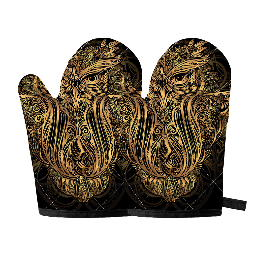 Gold Owl Spirit Print Oven Mitts