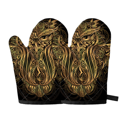 Gold Owl Spirit Print Oven Mitts