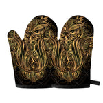 Gold Owl Spirit Print Oven Mitts