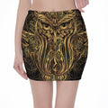 Gold Owl Spirit Print Pencil Mini Skirt