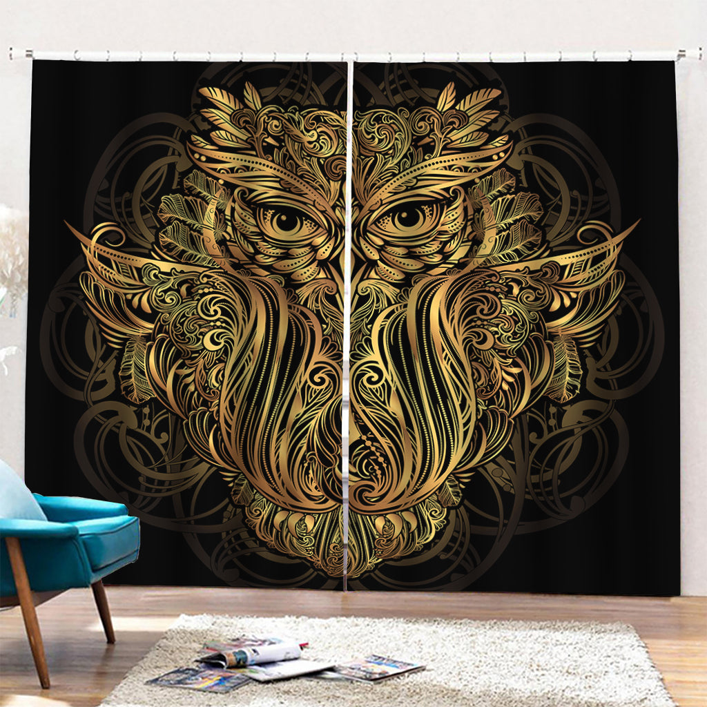 Gold Owl Spirit Print Pencil Pleat Curtains