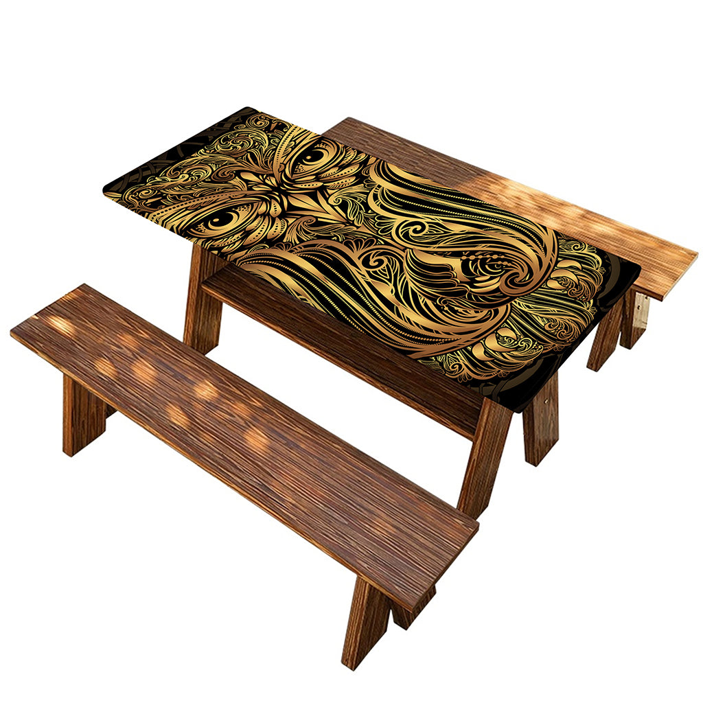 Gold Owl Spirit Print Picnic Table Cover