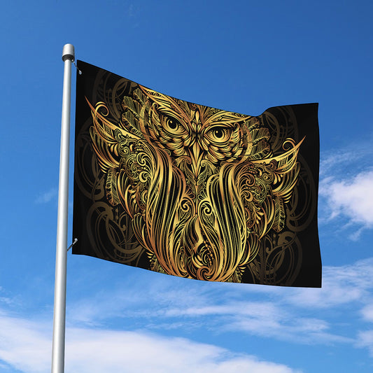 Gold Owl Spirit Print Polyester Flag