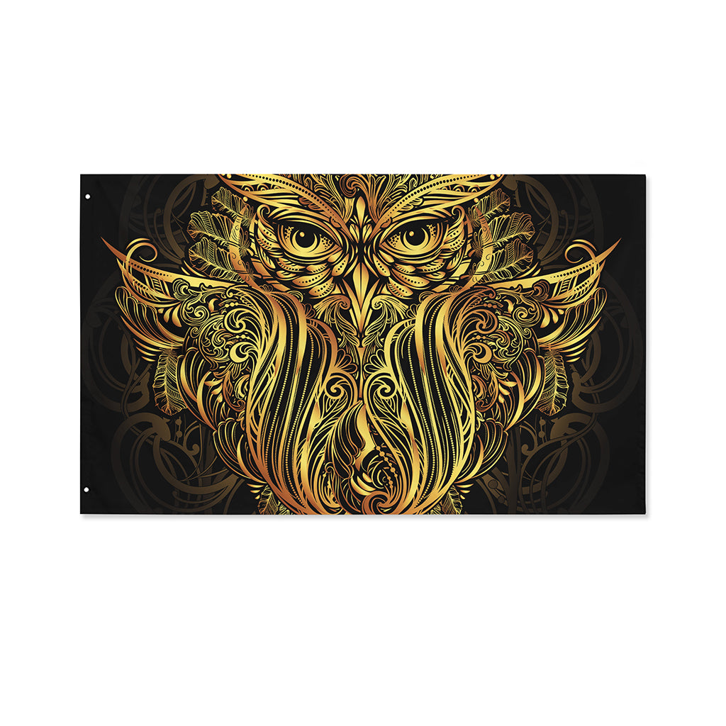 Gold Owl Spirit Print Polyester Flag