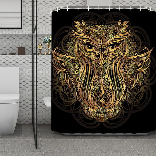 Gold Owl Spirit Print Polyester Shower Curtain