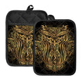 Gold Owl Spirit Print Pot Holders With Pocket