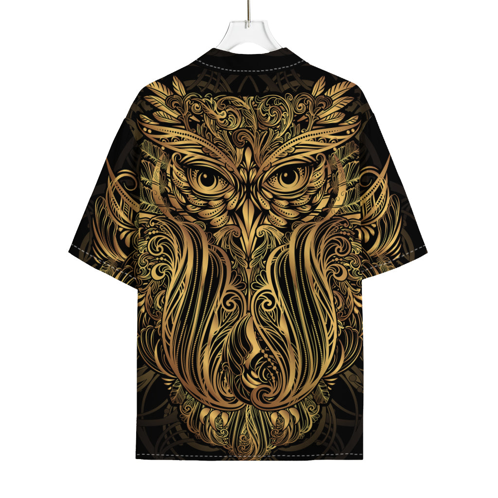 Gold Owl Spirit Print Rayon Hawaiian Shirt