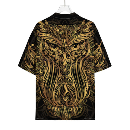 Gold Owl Spirit Print Rayon Hawaiian Shirt
