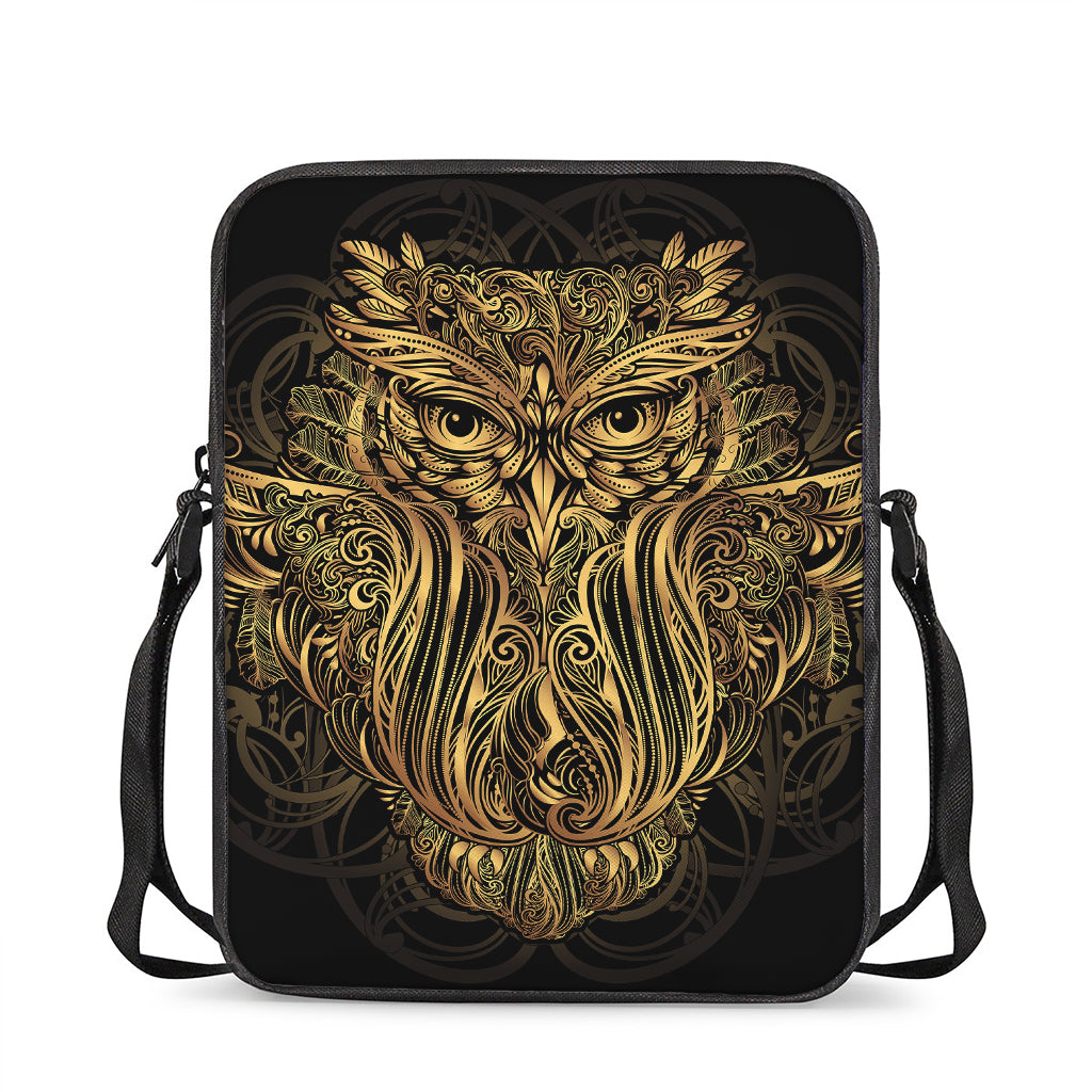 Gold Owl Spirit Print Rectangular Crossbody Bag
