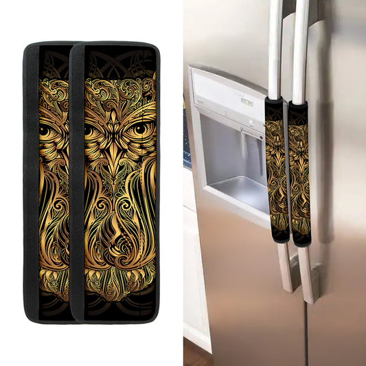 Gold Owl Spirit Print Refrigerator Handle Covers