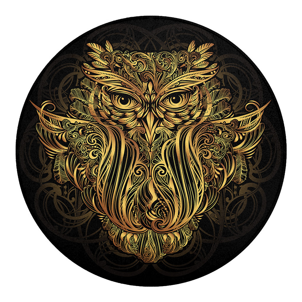 Gold Owl Spirit Print Round Blanket