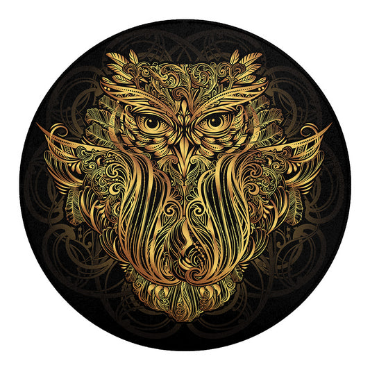 Gold Owl Spirit Print Round Blanket