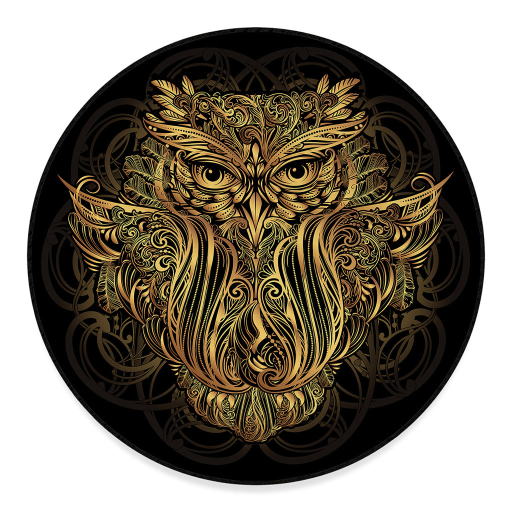 Gold Owl Spirit Print Round Floor Mat