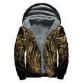 Gold Owl Spirit Print Sherpa Lined Zip Up Hoodie