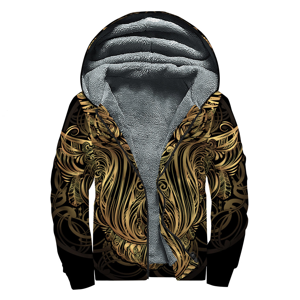 Gold Owl Spirit Print Sherpa Lined Zip Up Hoodie
