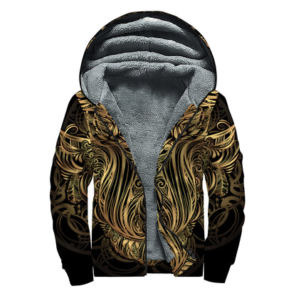 Gold Owl Spirit Print Sherpa Lined Zip Up Hoodie