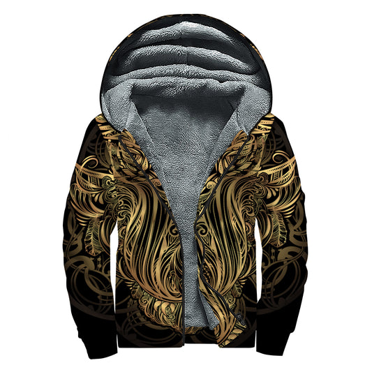 Gold Owl Spirit Print Sherpa Lined Zip Up Hoodie