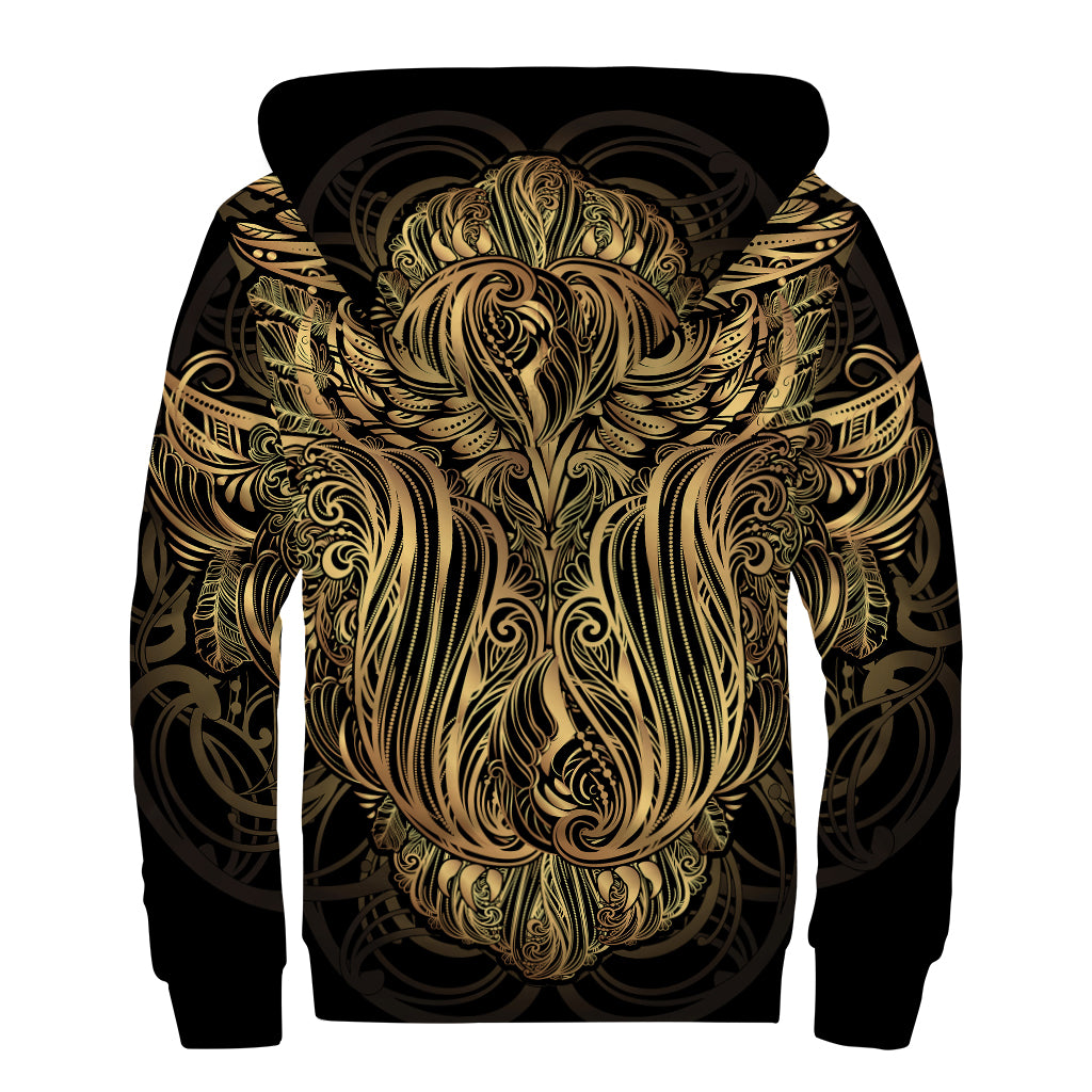 Gold Owl Spirit Print Sherpa Lined Zip Up Hoodie